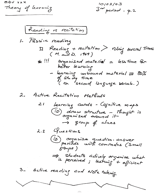 Example of organized note-taking